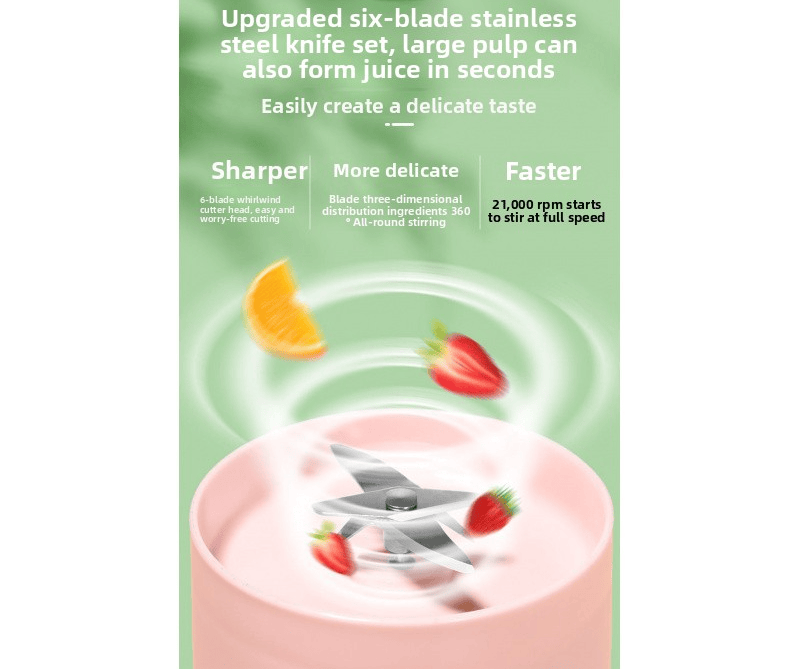 Portable Juice Blender – USB Charging, 6 Blades, Fresh Squeezer