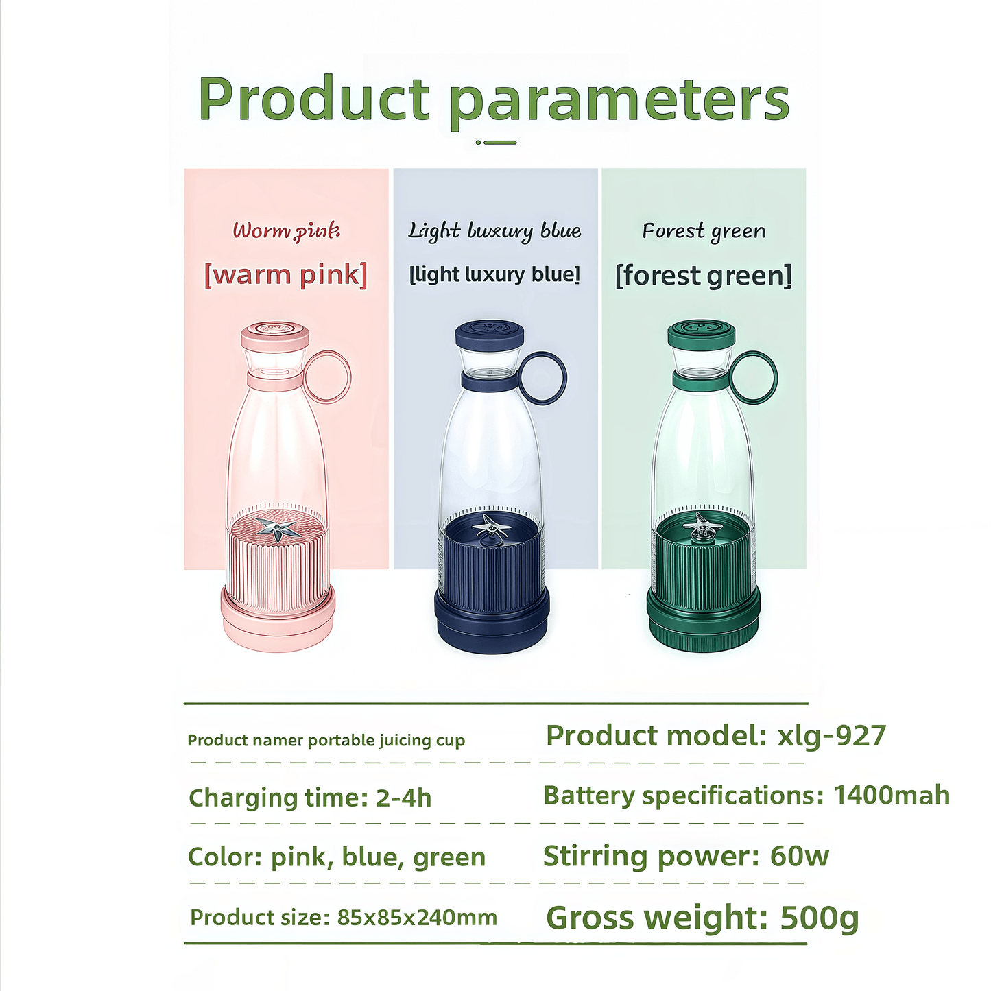 Portable Juice Blender – USB Charging, 6 Blades, Fresh Squeezer