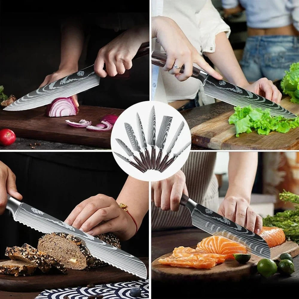 8/10 - Piece Japanese Kitchen Knife Set – Laser Damascus, High - Carbon Steel, Gift Box - KitchenKlout