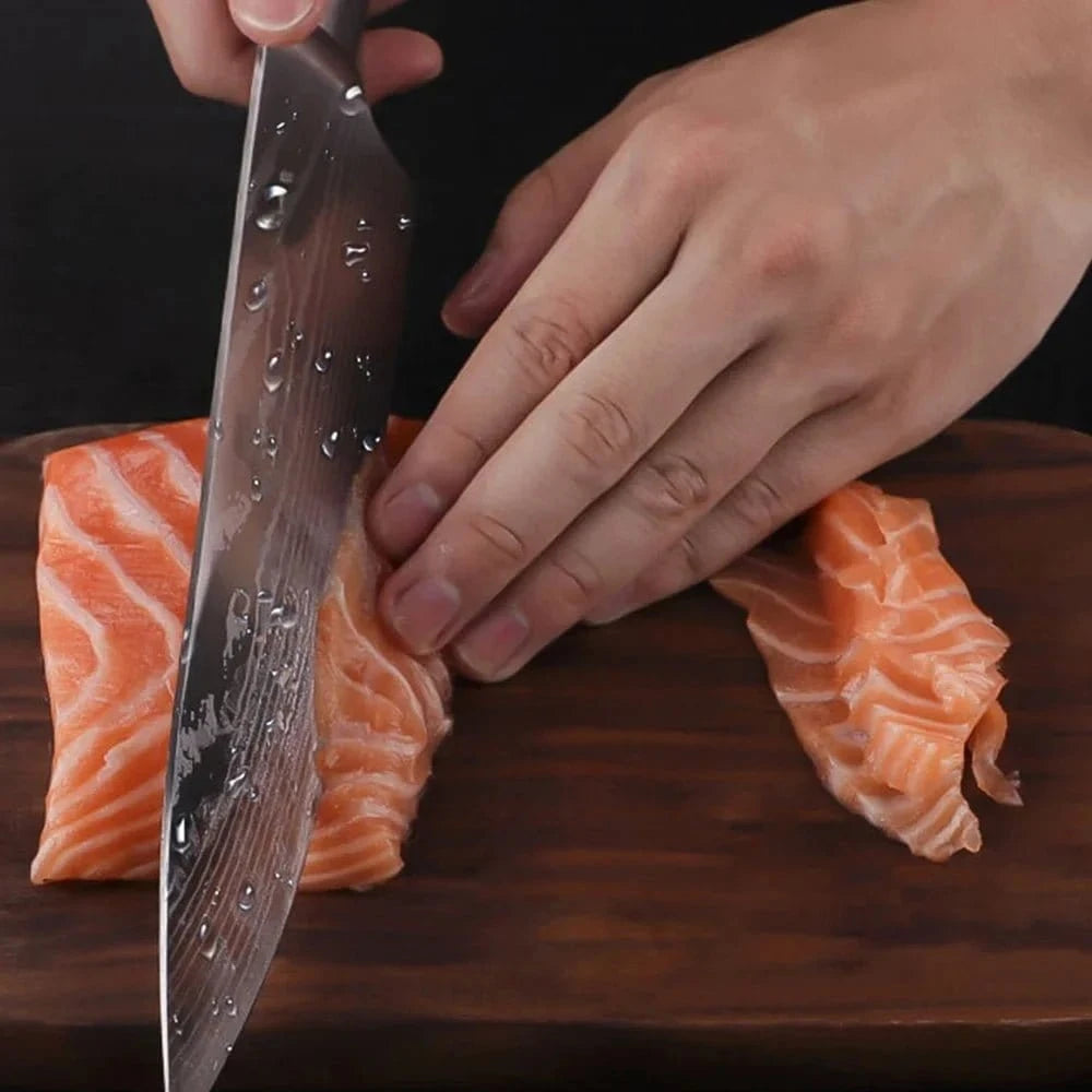 8/10 - Piece Japanese Kitchen Knife Set – Laser Damascus, High - Carbon Steel, Gift Box - KitchenKlout