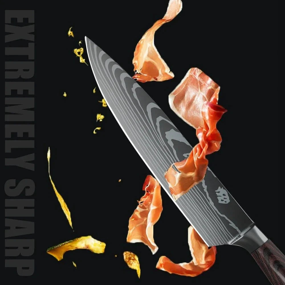 8/10 - Piece Japanese Kitchen Knife Set – Laser Damascus, High - Carbon Steel, Gift Box - KitchenKlout
