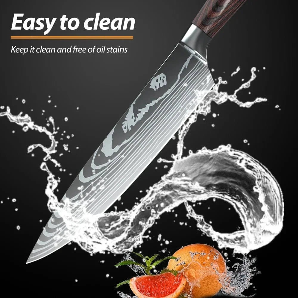 8/10 - Piece Japanese Kitchen Knife Set – Laser Damascus, High - Carbon Steel, Gift Box - KitchenKlout