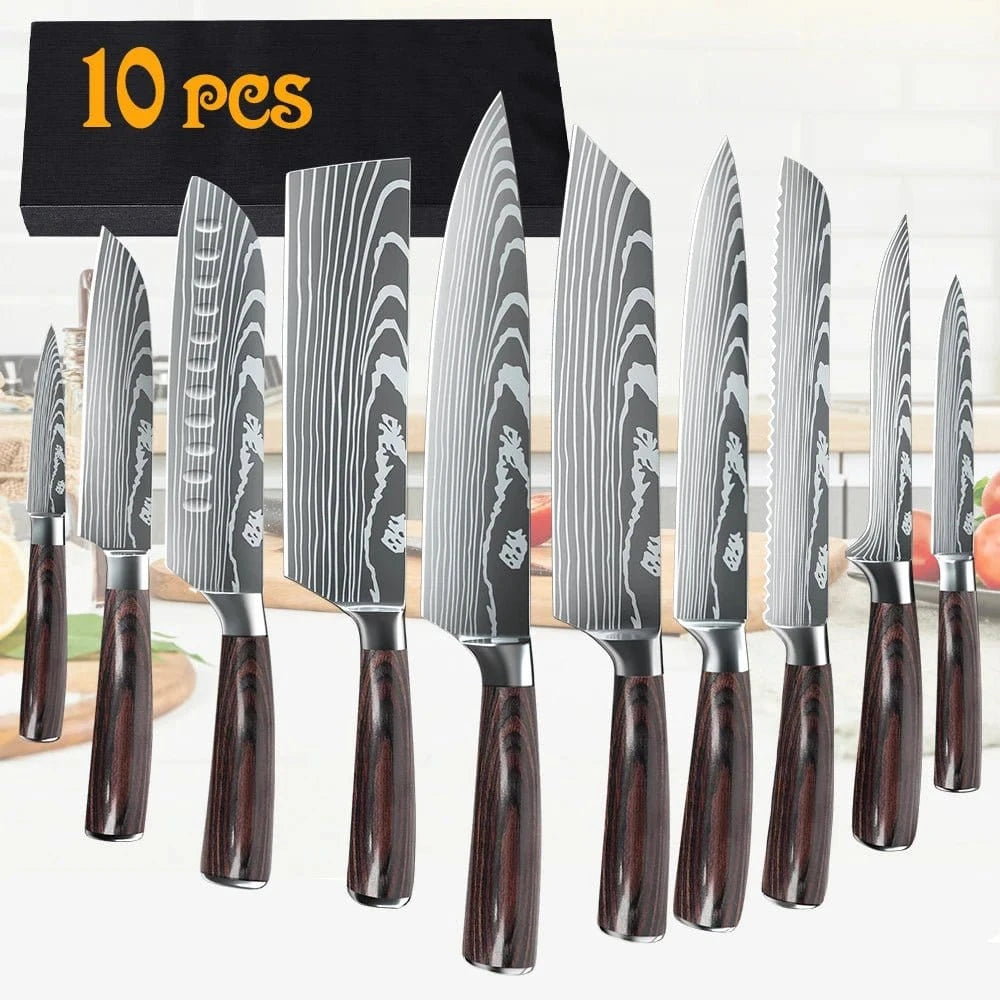 8/10 - Piece Japanese Kitchen Knife Set – Laser Damascus, High - Carbon Steel, Gift Box - KitchenKlout