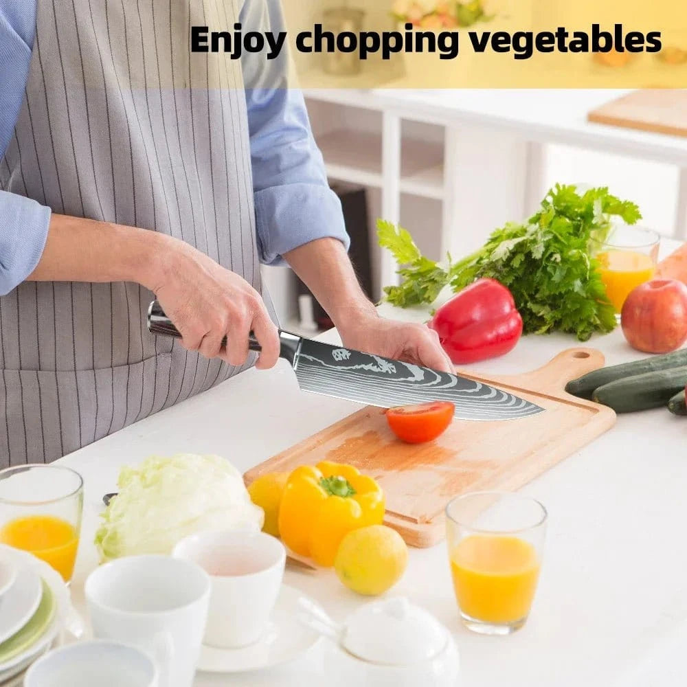 8/10 - Piece Japanese Kitchen Knife Set – Laser Damascus, High - Carbon Steel, Gift Box - KitchenKlout