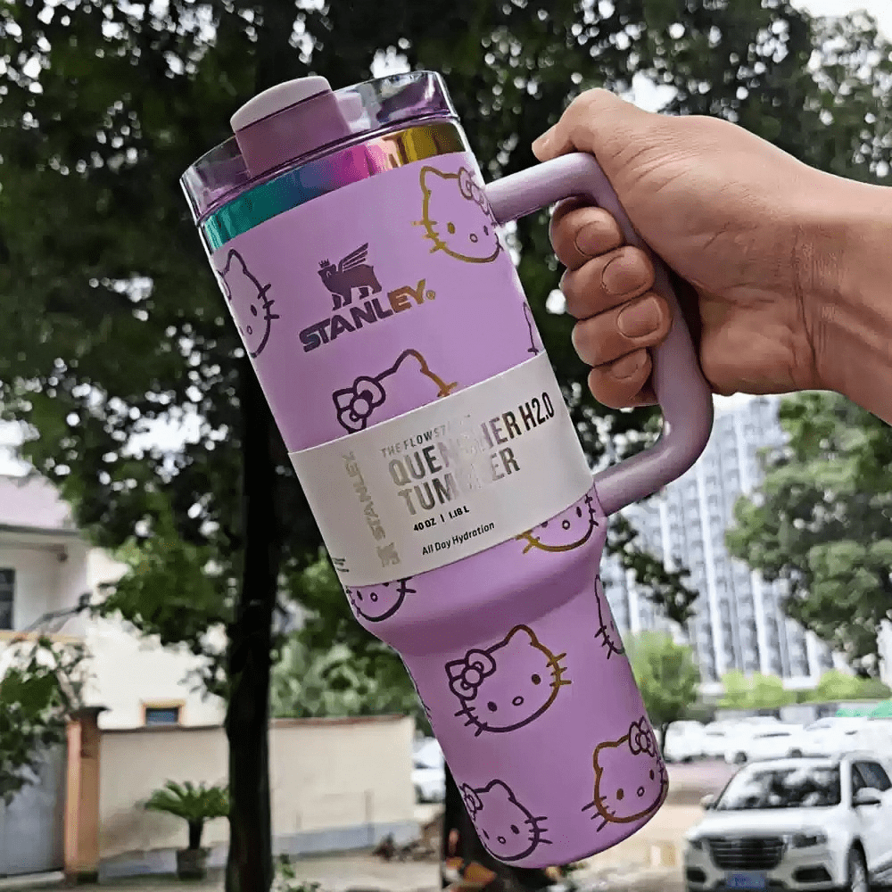 Cute Kitty Insulated Tumbler – Straw Lid & Handle