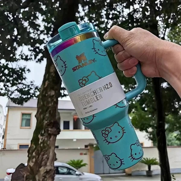 Cute Kitty Insulated Tumbler – Straw Lid & Handle