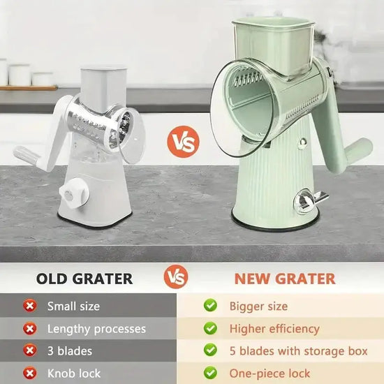 Rotary Cheese Grater – 4 Interchangeable Blades for Shredding, Slicing, Grating KitchenKlout