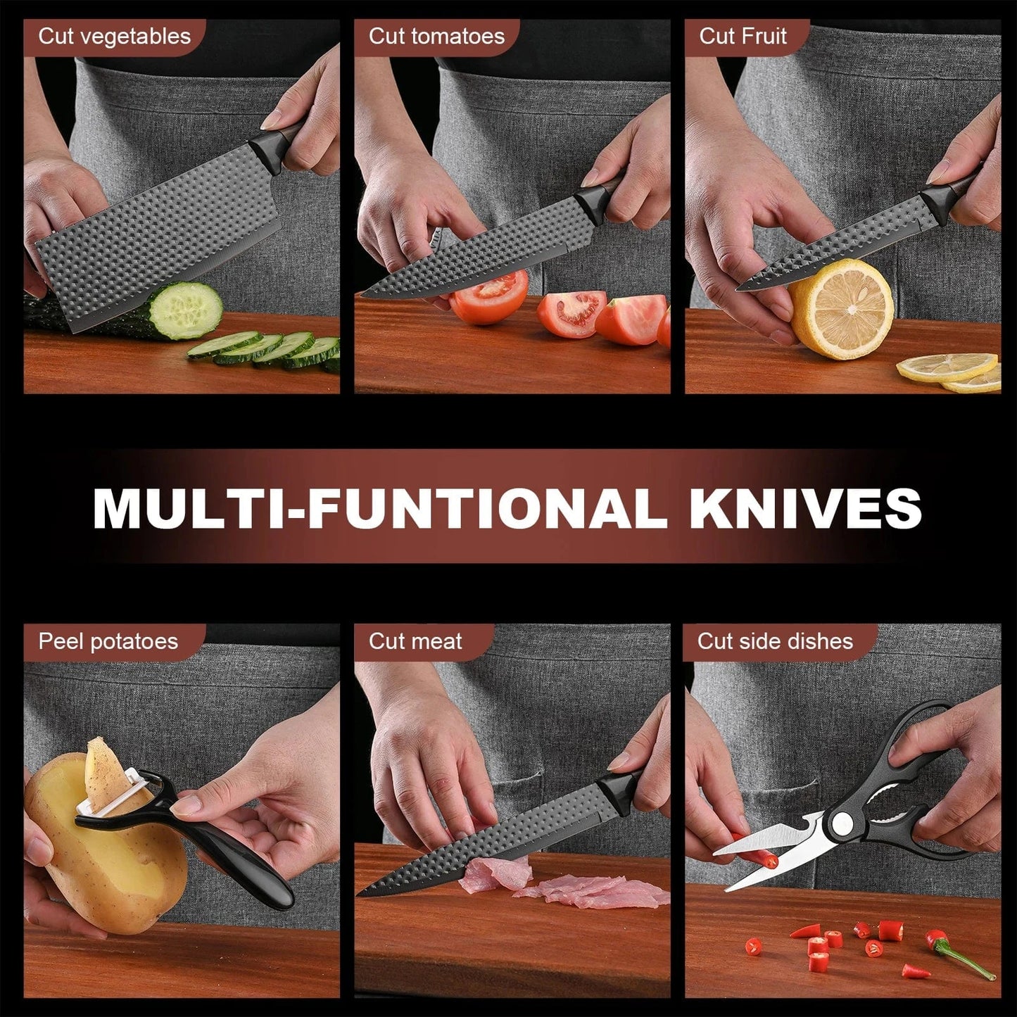 Chef’s Knife Sets in Matte Black – 3pc Compact or 6pc Pro