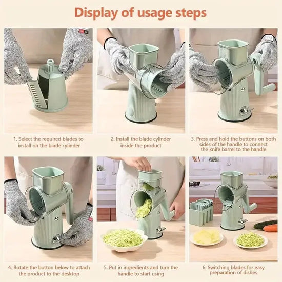 Rotary Cheese Grater – 4 Interchangeable Blades for Shredding, Slicing, Grating KitchenKlout
