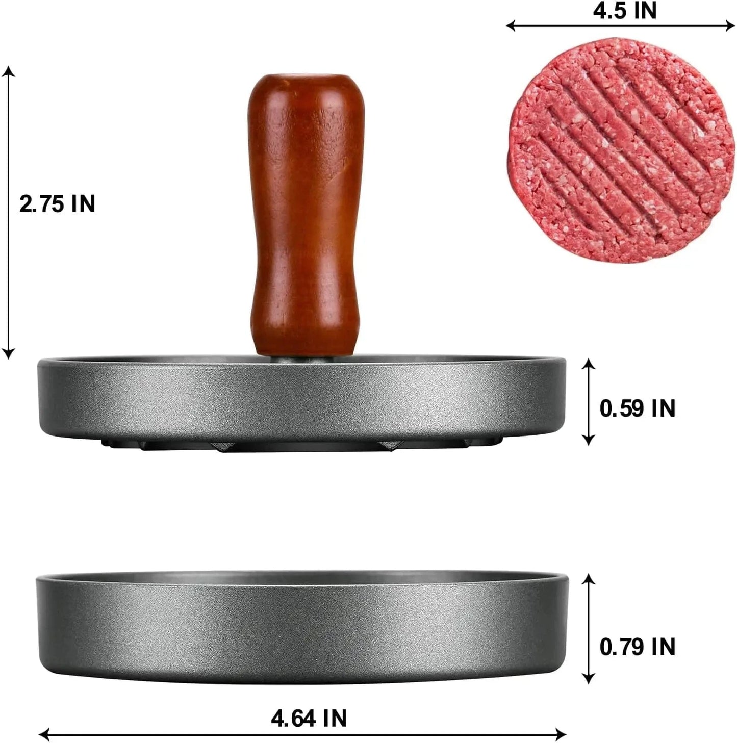 Burger Press Patty Maker Stainless Steel Hamburger Patty Press Mold Wood Handle Non - Stick with 100 Patty Papers - KitchenKlout