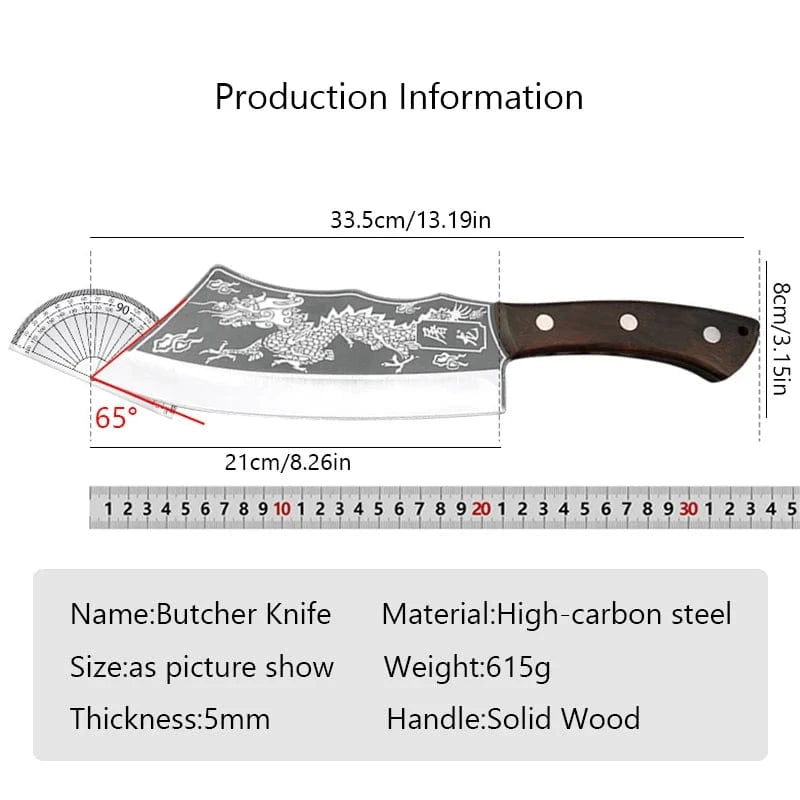Butcher Knife Carbon Steel Kitchen Chopping Slicing Professional Chef Meat Cleaver Handmade Cooking Cutter - KitchenKlout