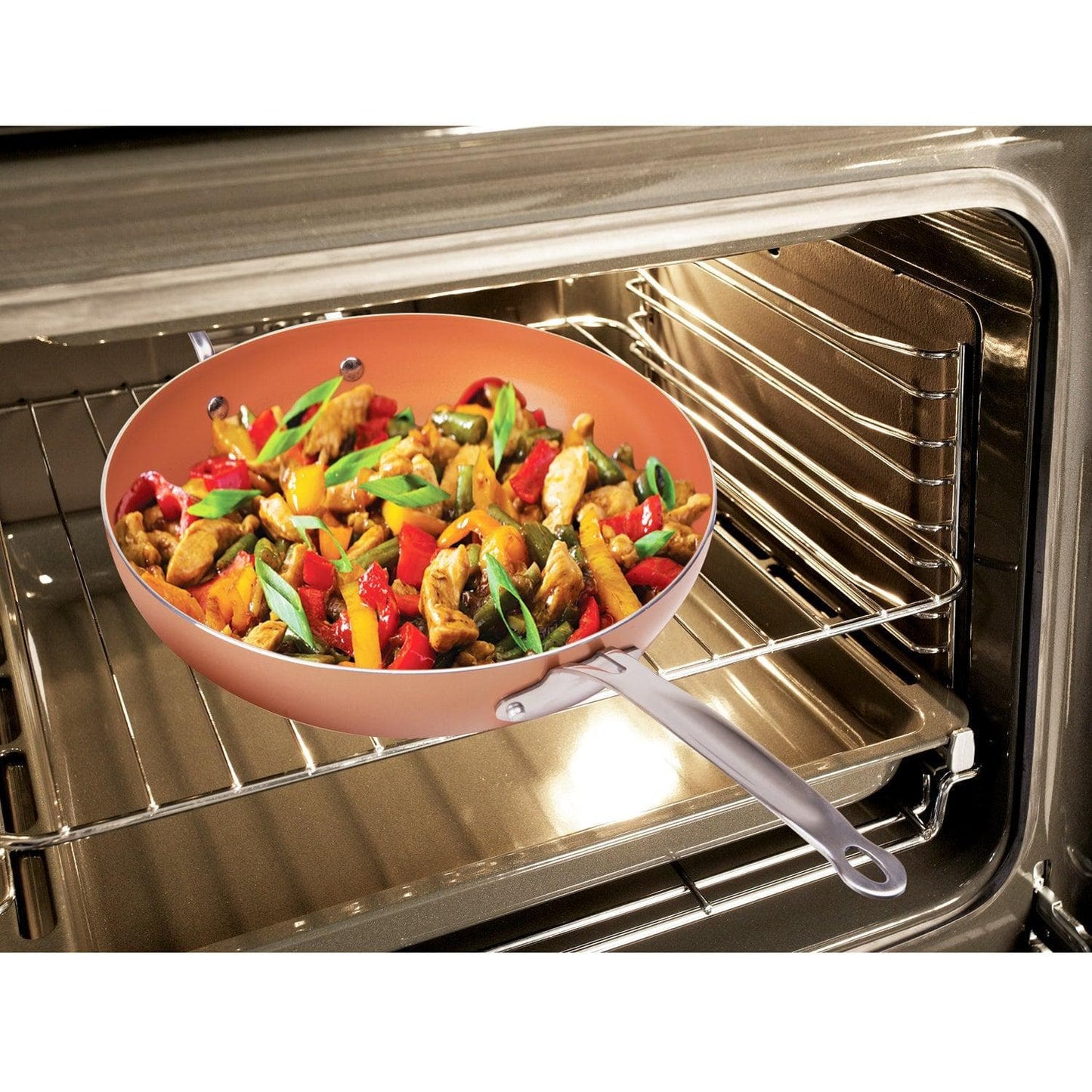 Ceramic Wok by MASTERPAN - Copper Color With Lid | KitchenKlout Woks & Stir Fry