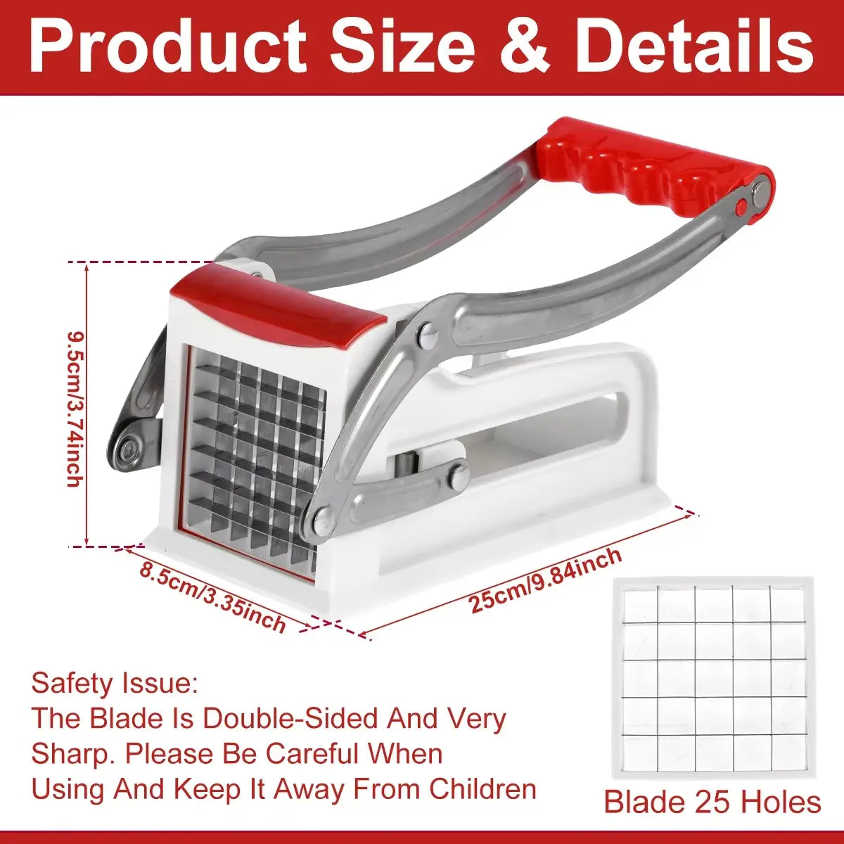 French Fry Cutter, Potato Slicer - Stainless Steel Manual Prep Tool