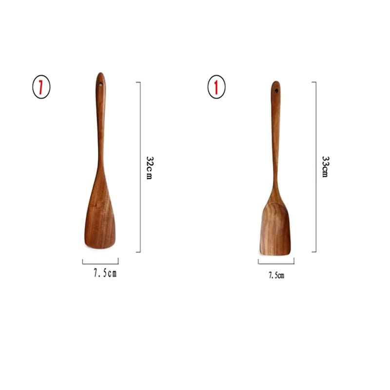 Natural Teak Wood Kitchen Tool Set: Spoon, Ladle, Turner, Rice Colander, and Soup Skimmer - KitchenKlout
