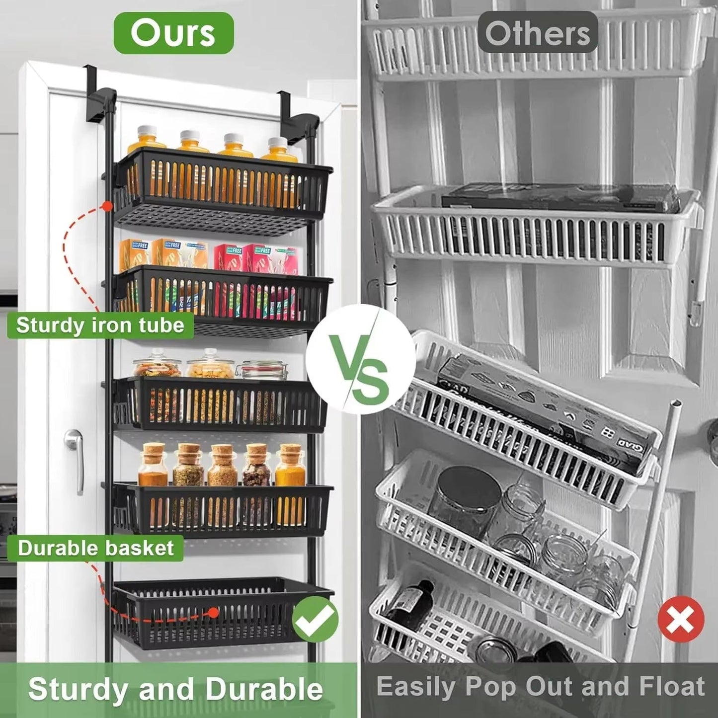 Over - the - Door Pantry Organizer with 6 - Tier Adjustable Baskets - Heavy - Duty Metal Wall Mount - KitchenKlout