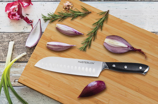 Santoku Knife by MASTERPAN - Stainless Steel with Cover | KitchenKlout Knives & Knife Sets