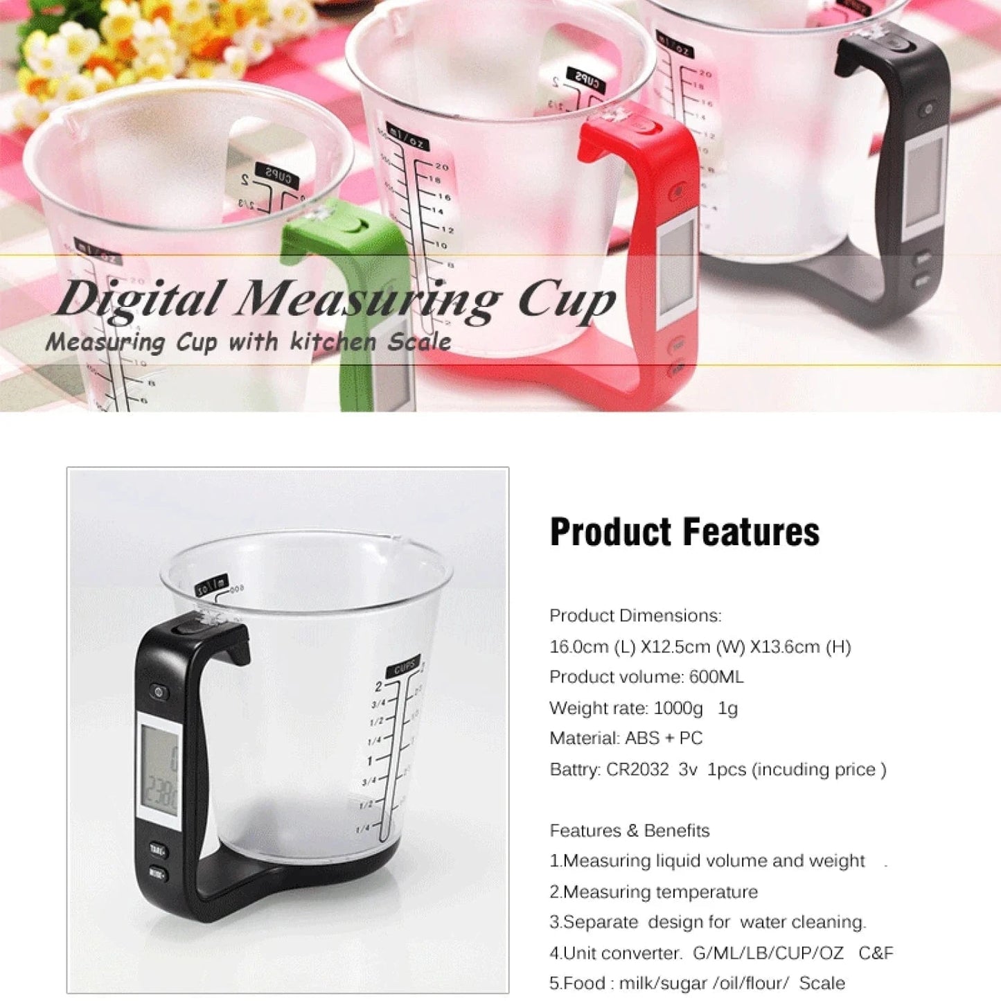 Smart - Cup, Measuring Scale, Kitchen Weigh device with LCD, Temperature & Weight Measuring gadget - KitchenKlout