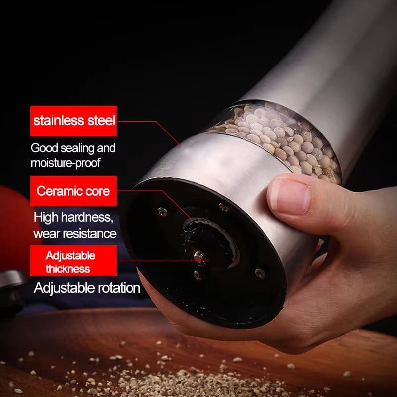Stainless Steel Salt and Pepper Mill Set - Professional Food Grinder and Spice Container for Kitchen Use - KitchenKlout