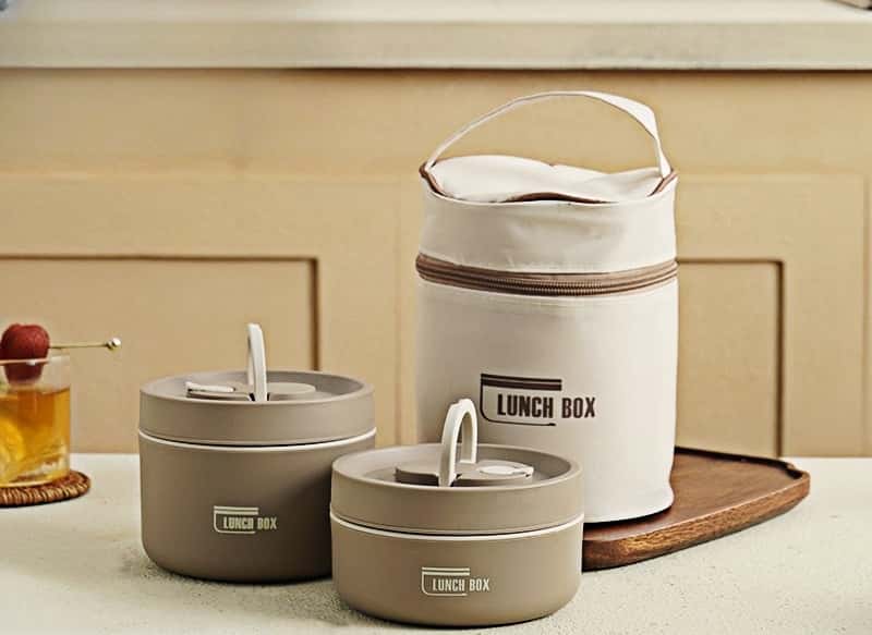 Thermal Bento Box, Insulated Lunch Container Box 304 Stainless Steel Sealed Multifunction Portable Round with Thermal Bag - KitchenKlout