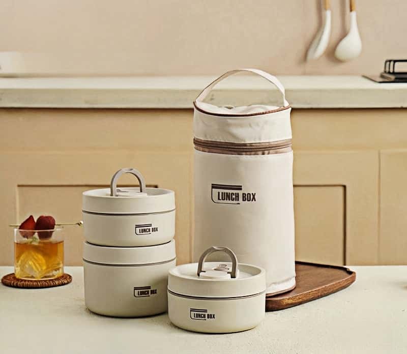 Thermal Bento Box, Insulated Lunch Container Box 304 Stainless Steel Sealed Multifunction Portable Round with Thermal Bag - KitchenKlout
