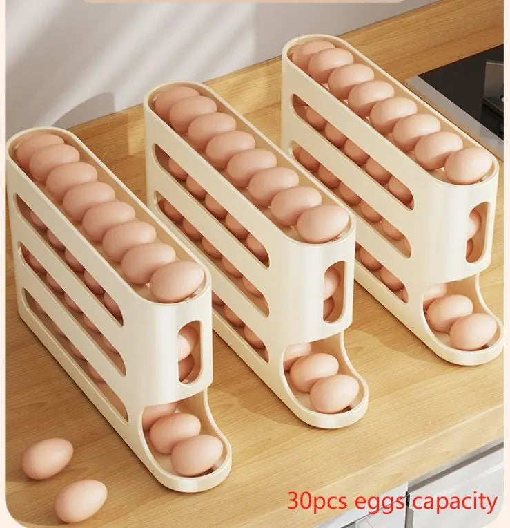 3 egg storage boxes sided by side on a counter