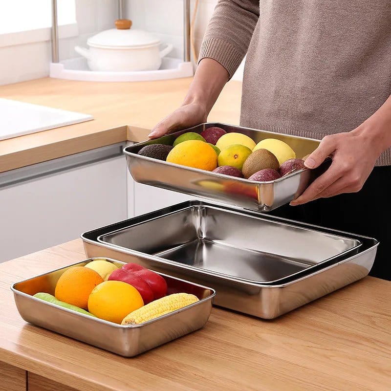 1 Pc Rectangular Stainless Steel Deepen Baking Pan Nonstick Cake Bread Pans Food Fruits Storage Trays Plates Bakeware Kitchen Ut - KitchenKlout