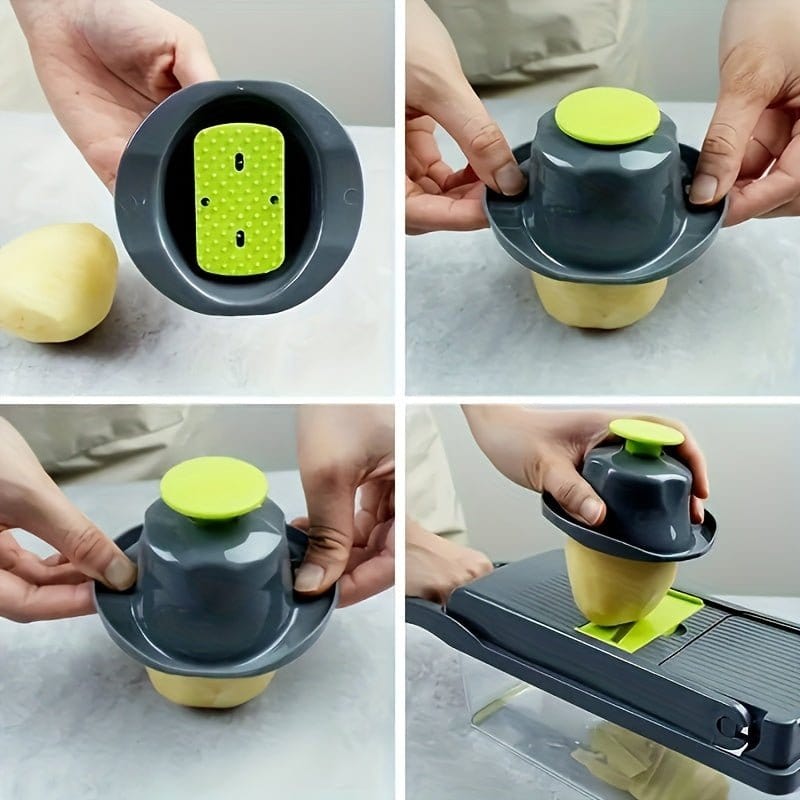 16 - in - 1 Vegetable Chopper with 8 Blades – Onion, Potato, Carrot Slicer, Includes Strainer Basket & Containe - KitchenKlout