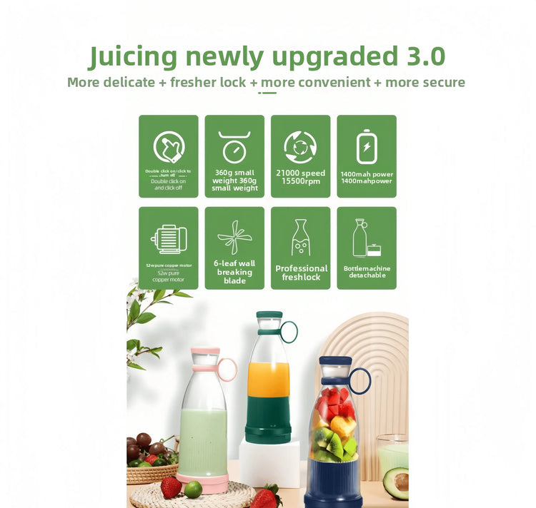 Portable Juice Blender – USB Charging, 6 Blades, Fresh Squeezer Kitchen Klout