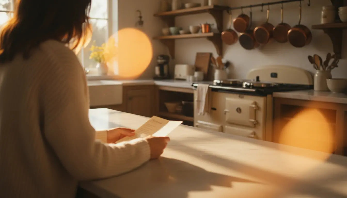 Person sitting at a kitchen table with warm lighting