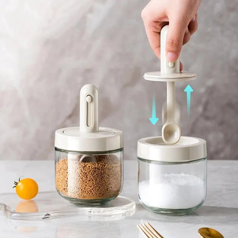 1Pc Glass Seasoning Bottle with Telescopic Spoon Household Kitchen Salt Storage Box Leak Proof and Moisture - Proof - KitchenKlout