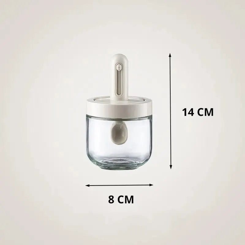 1Pc Glass Seasoning Bottle with Telescopic Spoon Household Kitchen Salt Storage Box Leak Proof and Moisture - Proof - KitchenKlout