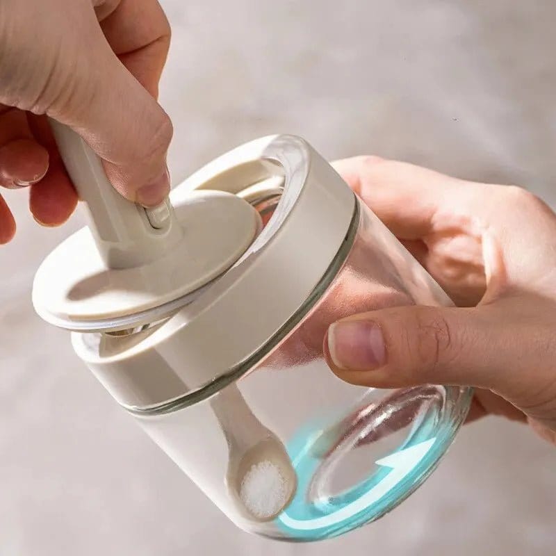 1Pc Glass Seasoning Bottle with Telescopic Spoon Household Kitchen Salt Storage Box Leak Proof and Moisture - Proof - KitchenKlout