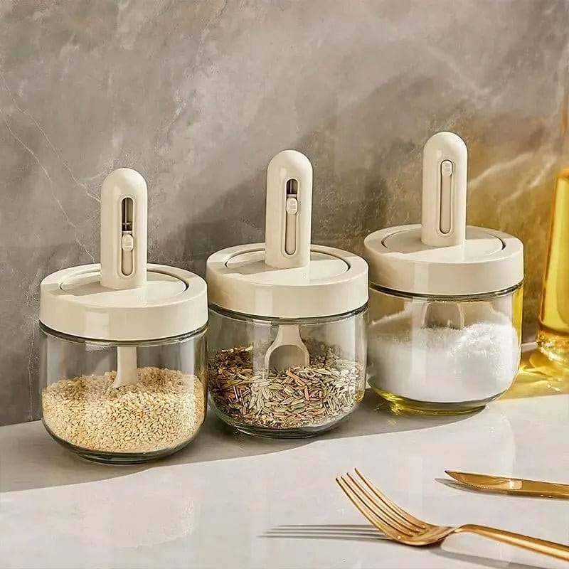 1Pc Glass Seasoning Bottle with Telescopic Spoon Household Kitchen Salt Storage Box Leak Proof and Moisture - Proof - KitchenKlout
