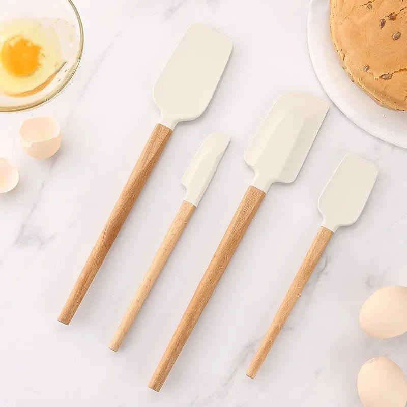 2Pcs/1Pcs Assorted colors Silicone Cream Spatula Non - Stick Pastry Blenders Wood Handle Chocolate Butter Baking Scraper Kitchen Cake Mixer - KitchenKlout