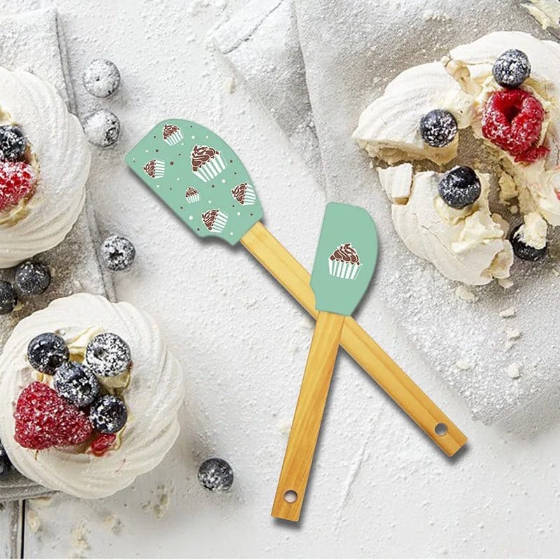 2Pcs/1Pcs Assorted colors Silicone Cream Spatula Non - Stick Pastry Blenders Wood Handle Chocolate Butter Baking Scraper Kitchen Cake Mixer - KitchenKlout