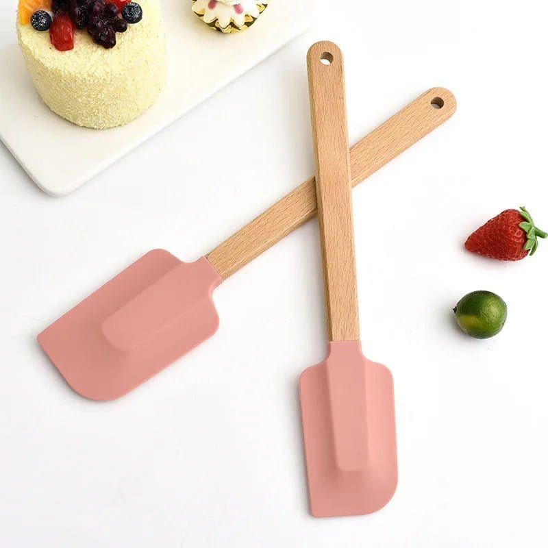 2Pcs/1Pcs Assorted colors Silicone Cream Spatula Non - Stick Pastry Blenders Wood Handle Chocolate Butter Baking Scraper Kitchen Cake Mixer - KitchenKlout