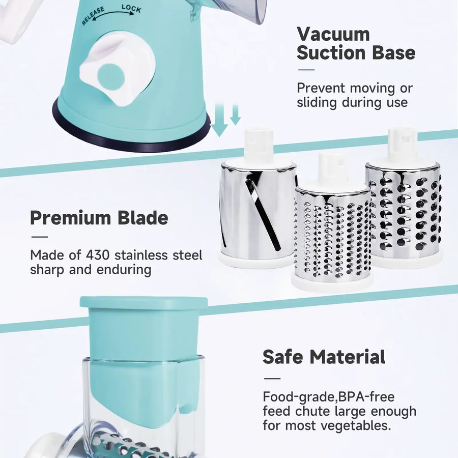 3-in-1 Stainless Steel Rotary Grater For Cheese and Vegetables