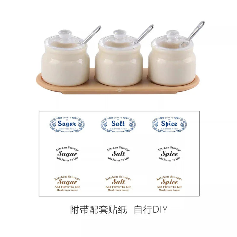 3-Piece Miniature Sugar & Salt Jar Set - 1:6 Scale with Spoons & Tray