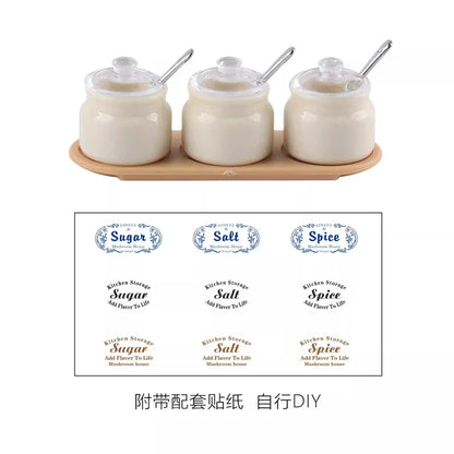 3-Piece Miniature Sugar & Salt Jar Set - 1:6 Scale with Spoons & Tray