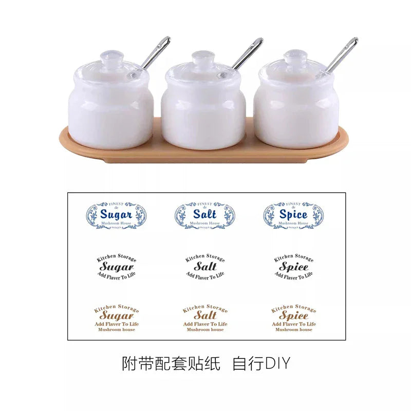 3-Piece Miniature Sugar & Salt Jar Set - 1:6 Scale with Spoons & Tray
