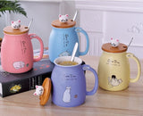 450ml Cartoon Ceramics Cat Mug With Lid and Spoon Kitchen Accessories