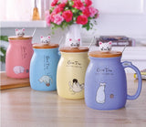 450ml Cartoon Ceramics Cat Mug With Lid and Spoon Kitchen Accessories