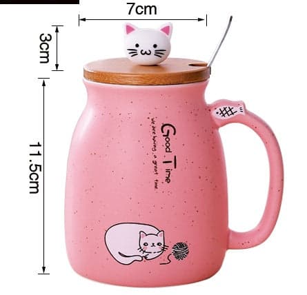450ml Cartoon Ceramics Cat Mug With Lid and Spoon Kitchen Accessories