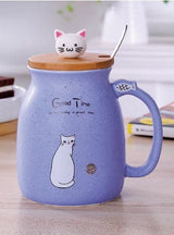 450ml Cartoon Ceramics Cat Mug With Lid and Spoon Kitchen Accessories