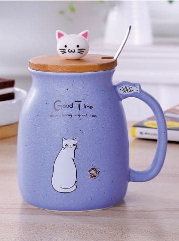 450ml Cartoon Ceramics Cat Mug With Lid and Spoon Kitchen Accessories