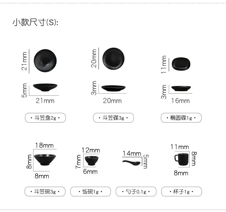 7-Piece Miniature Tableware Set - Handcrafted Tiny Dishes & Cutlery 