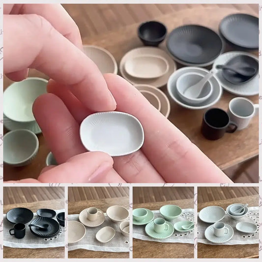 7-Piece Miniature Tableware Set - Handcrafted Tiny Dishes & Cutlery 