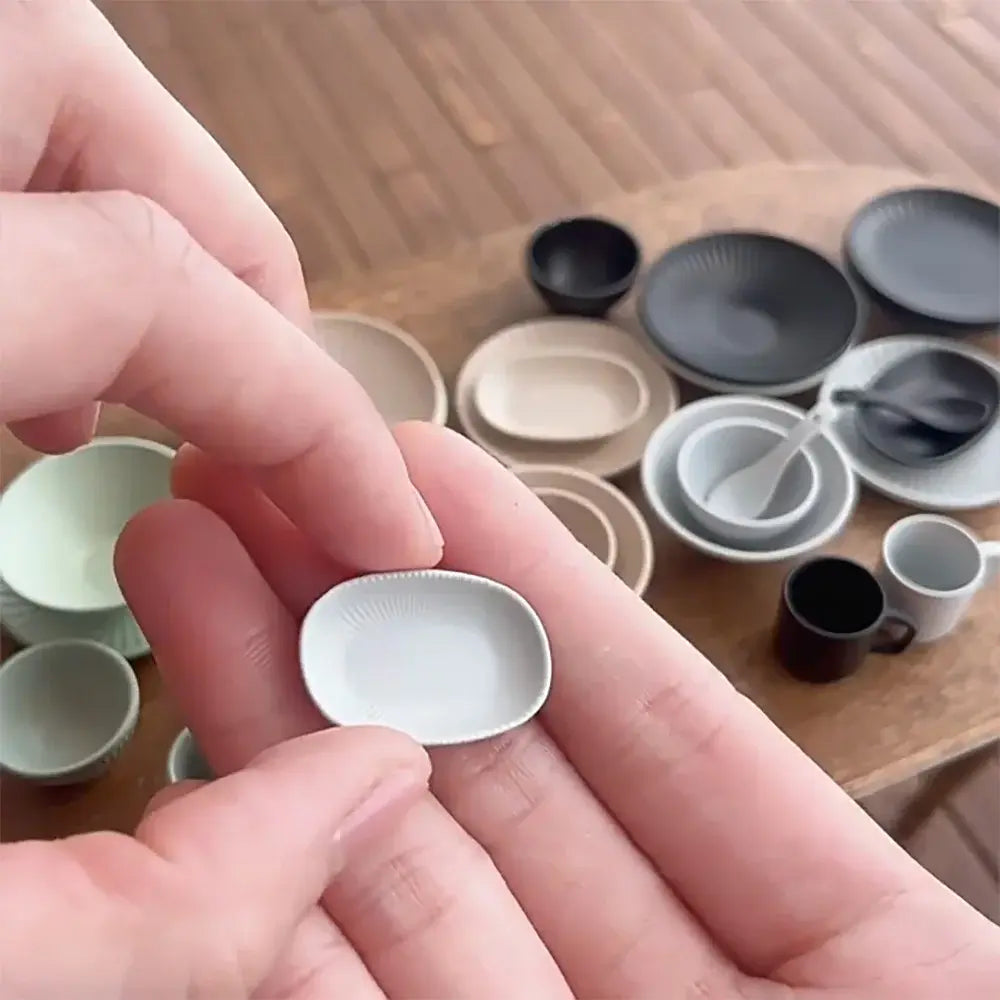 7-Piece Miniature Tableware Set - Handcrafted Tiny Dishes & Cutlery 