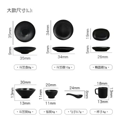 7-Piece Miniature Tableware Set - Handcrafted Tiny Dishes & Cutlery 