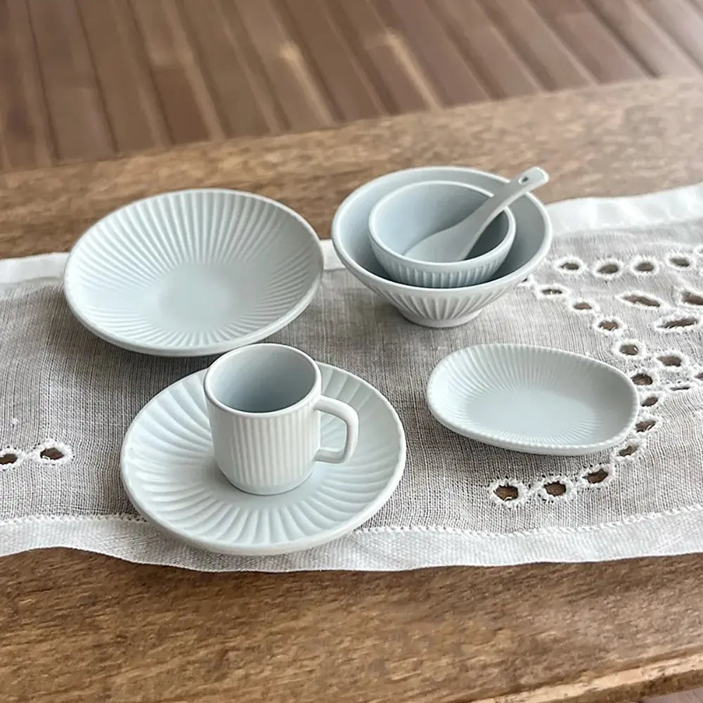 7-Piece Miniature Tableware Set - Handcrafted Tiny Dishes & Cutlery 